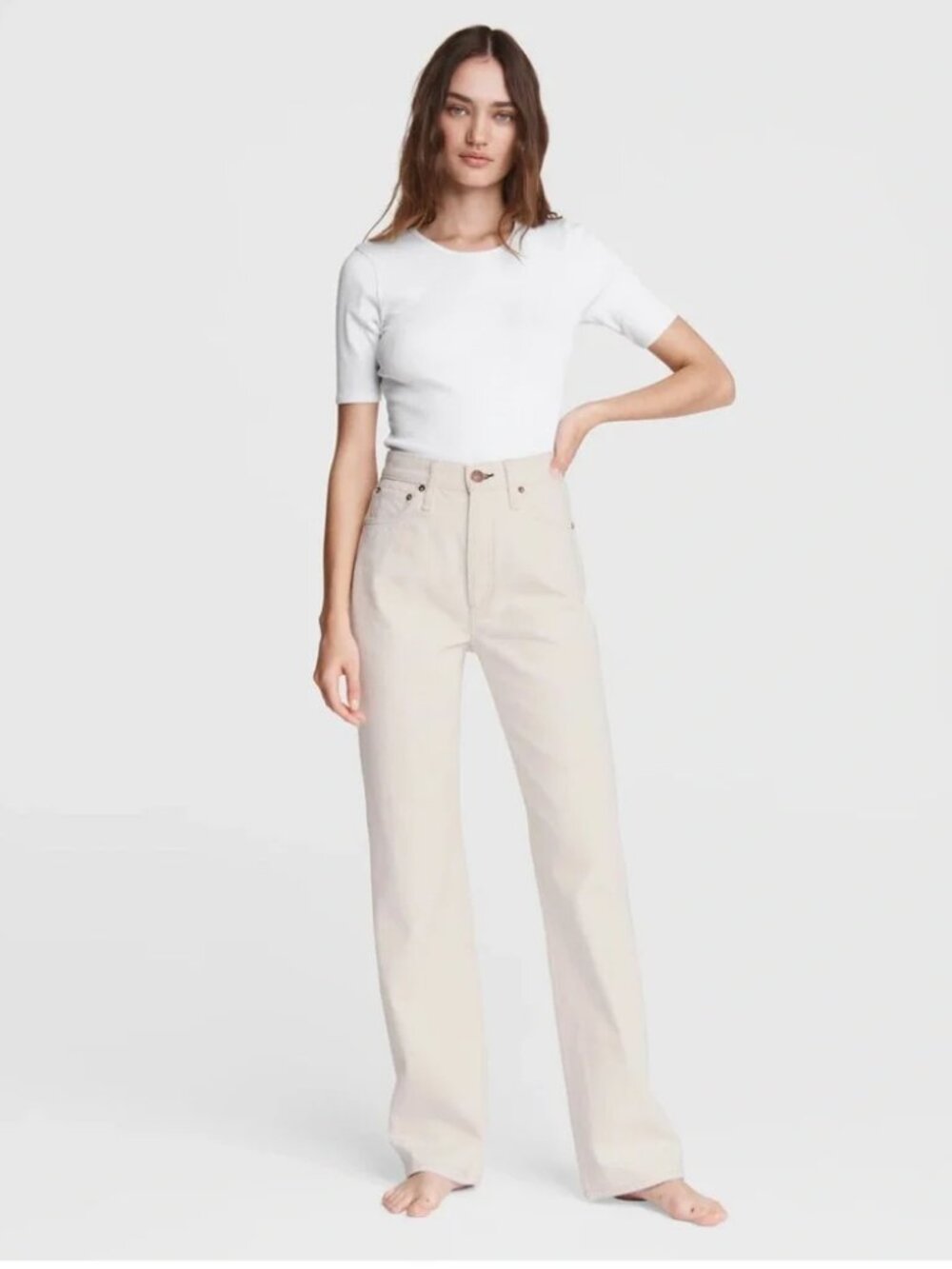 NWT Womens Rag & Bone Ecru (Item-709) Alex High-Rise Organic Button Fly Jean 30